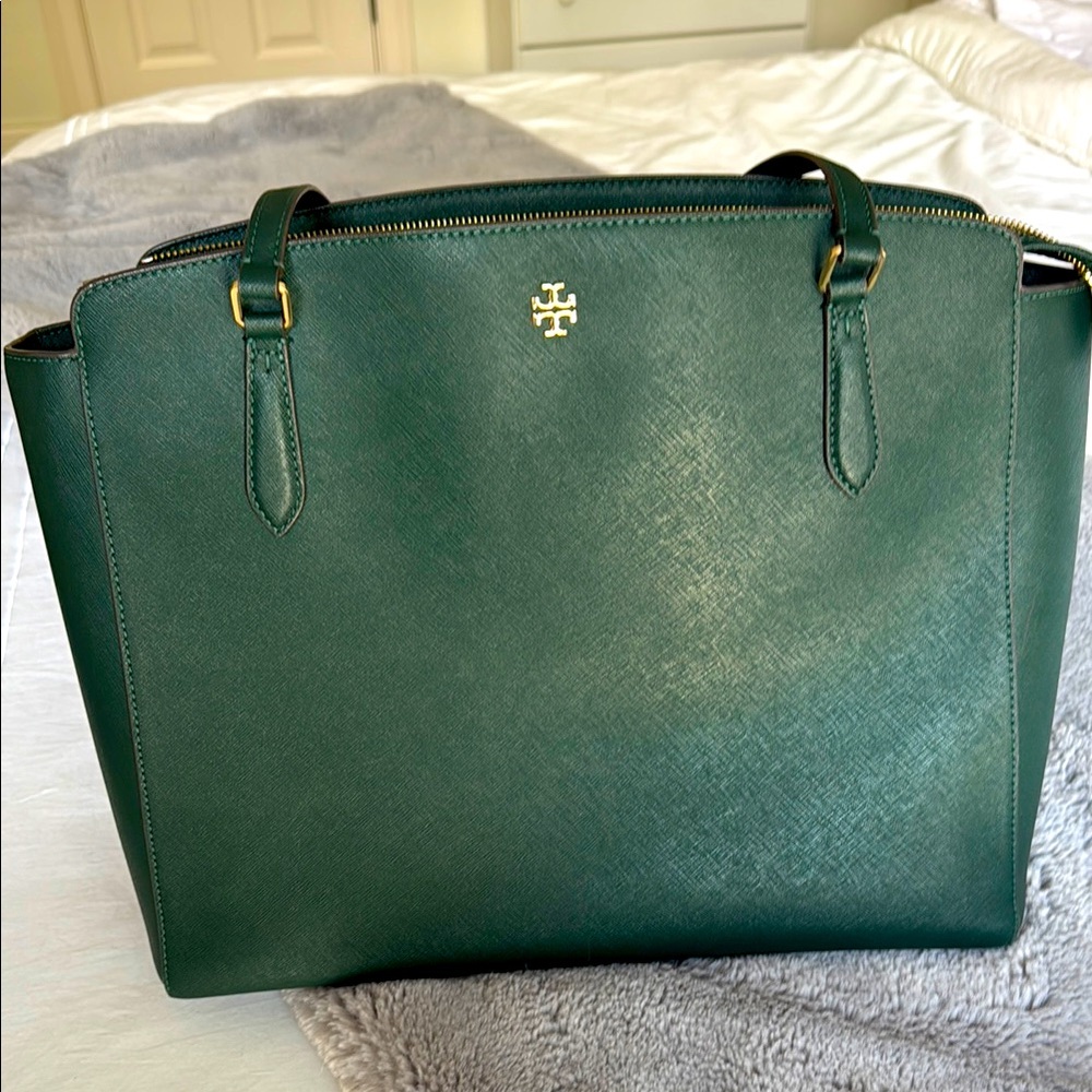 Tory Burch Green Tote with Gold Hardware